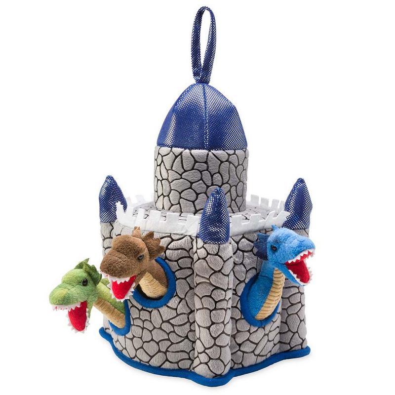 HearthSong - Plush Dragon Portable Play Set, Includes Four 6"H Winged Dragons and 12"H x 8" Sq. Castle, for Kids' Imaginative Play
