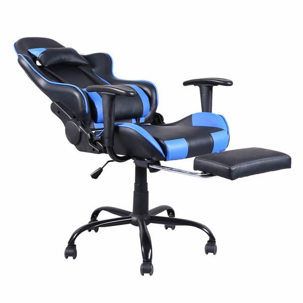 Gaming Chair with Footrest, Ergonomic Chair, High Back Office Swivel Chair, Adjustable PC Gamer Chair for Adults, Black & Blue