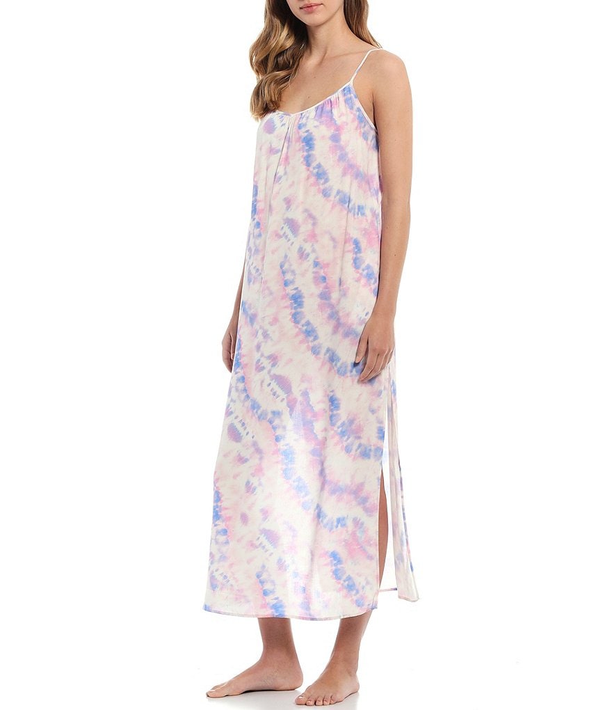 Jasmine & Ginger Tie-Dye Print V-Neck Spaghetti Strap Maxi Lounge Dress