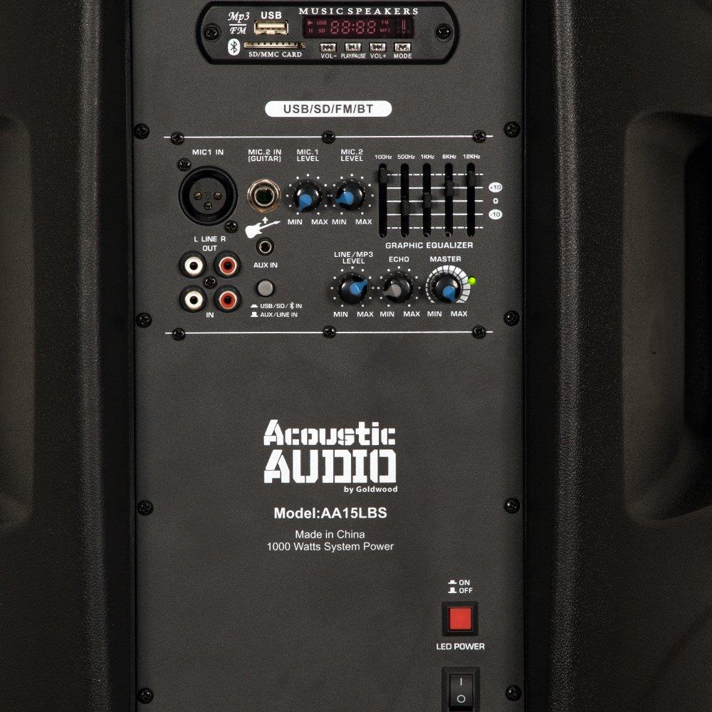 Acoustic Audio AA15LBS Powered 1000W 15" Bluetooth Flashing LED Speaker with Mic and Stand