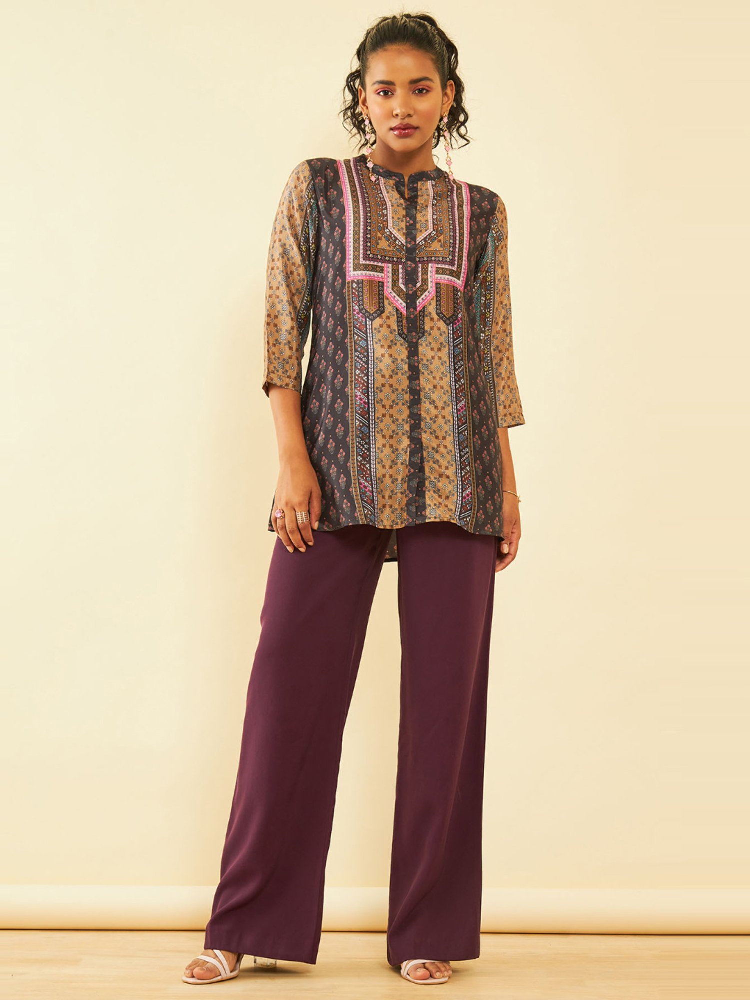 Soch Black Muslin Blend Floral Print Tunic