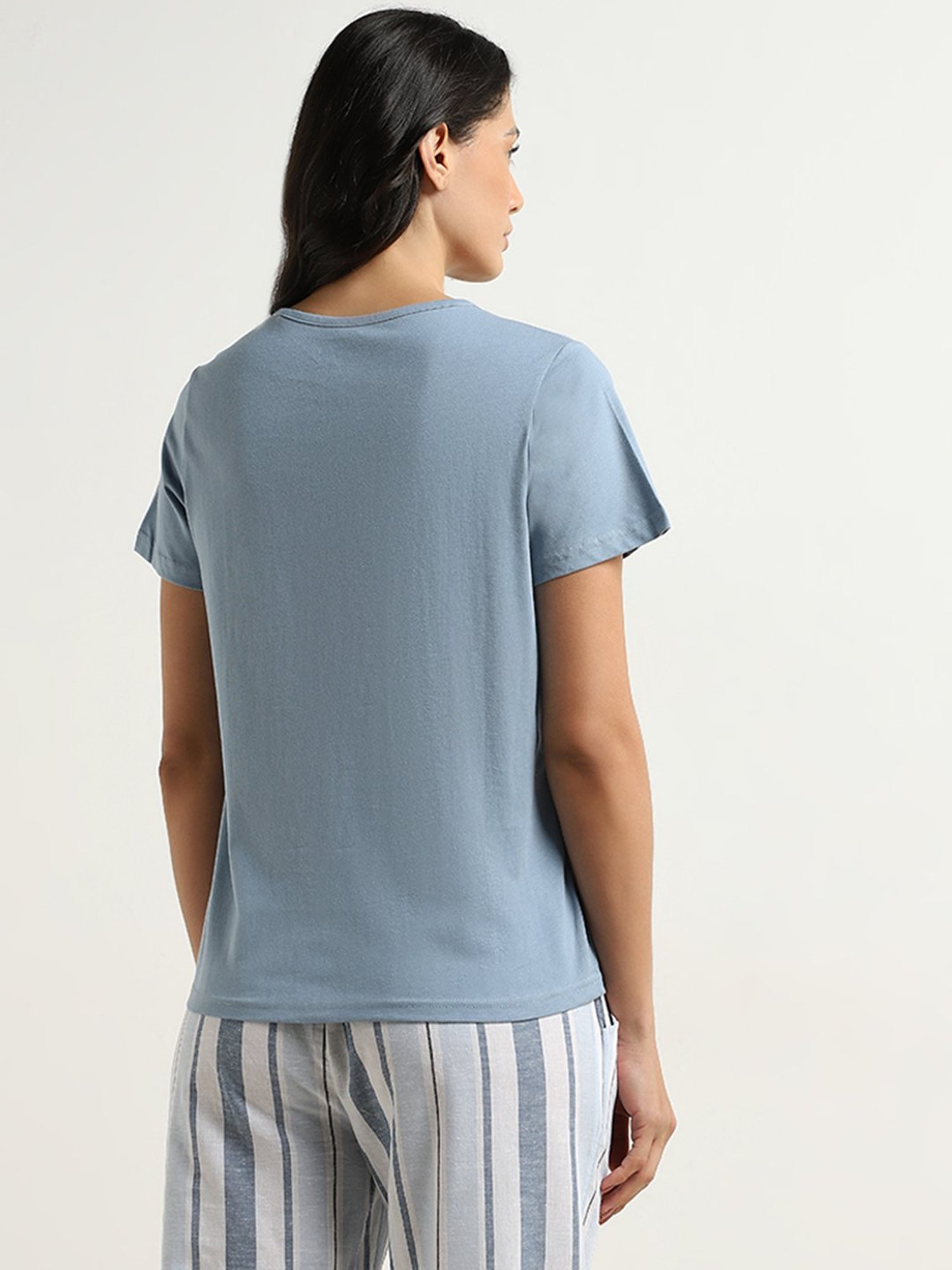 Wunderlove by Westside Dusty Blue Text Printed Cotton T-Shirt