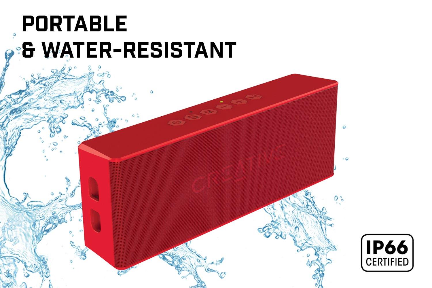 Creative MUVO 2 Portable Water-resistant Bluetooth Speaker with Built-in MP3 Player (Red)