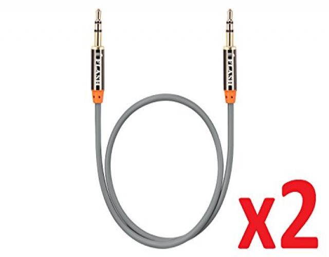 [2 Pack] iFlash 3.5mm Auxiliary Audio Cable (1ft / 0.3m) AUX Cable -- Gold Plated, Male to Male -- for iPods, iPhones, iPads, Android Smartphone, Tablet, MP3 Player, Home / Car Stereos & More (Gray)