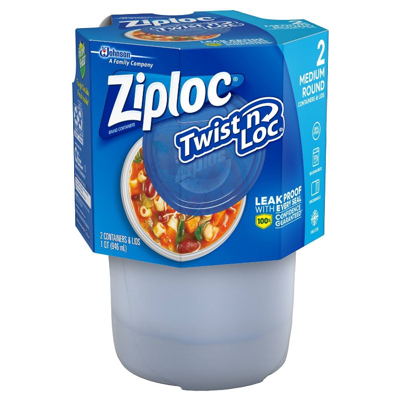 Ziploc Twist 'n Loc Container - Medium Round - 32oz/2 ct