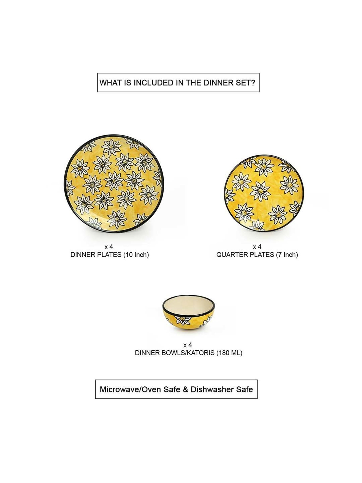 ExclusiveLane 'Californian Sunflowers' Yellow & White Ceramic Dinner Set