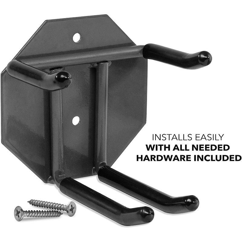 RaxGo Ski Wall Mounted Rack, Holds 2 Pairs of Skis & Skiing Poles or Snowboard, for Home and Garage Storage, Wall Mounted, Heavy Duty, Rubber-Coated Hook, Set of 2 Hooks