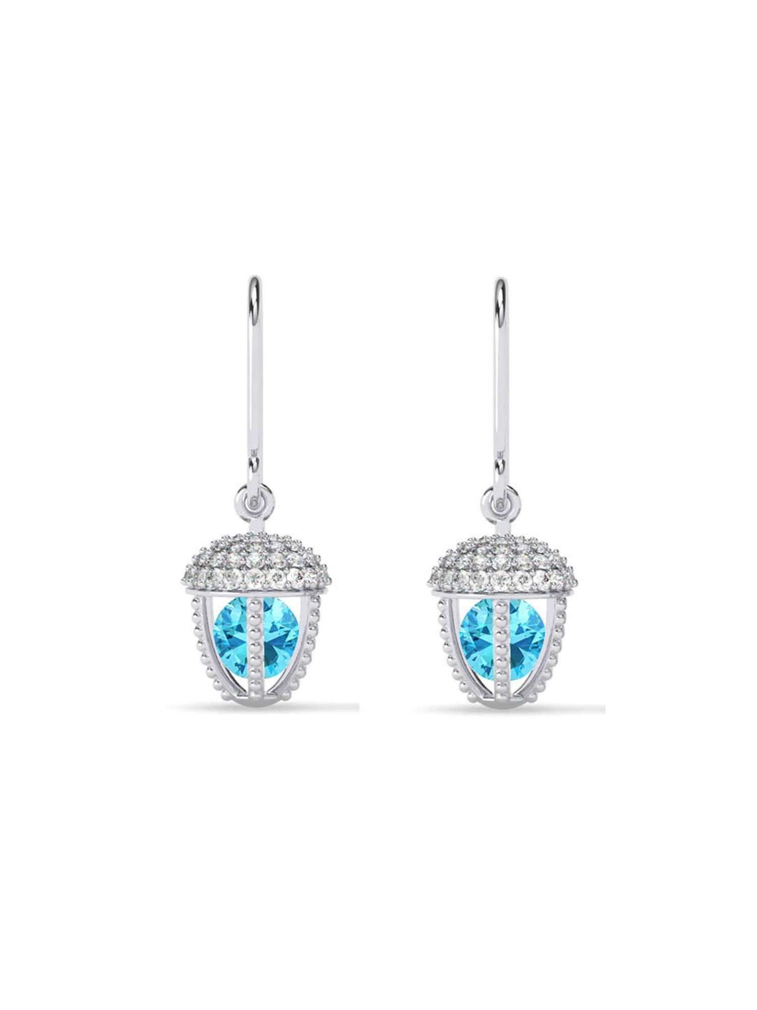Clara 925 Silver Platinum Plated Swiss Zirconia Acorn Blue Solitaire Drop Earrings Gift for Women