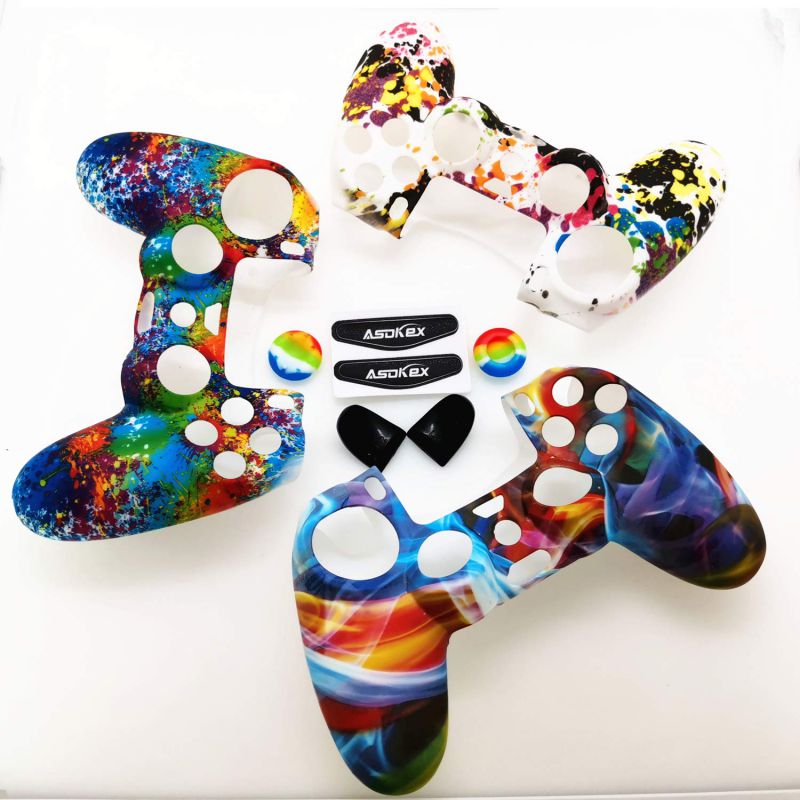 Silicone Skin Cover for Ps4 Controller (1pc Anti-Slip Case, 1 Pair L2 R2 Trigger Extender, 4pcs Thumb Grips,4pcs LED Light Bar Decal) Protector for DualShock PS4/ Slim/Pro Controller