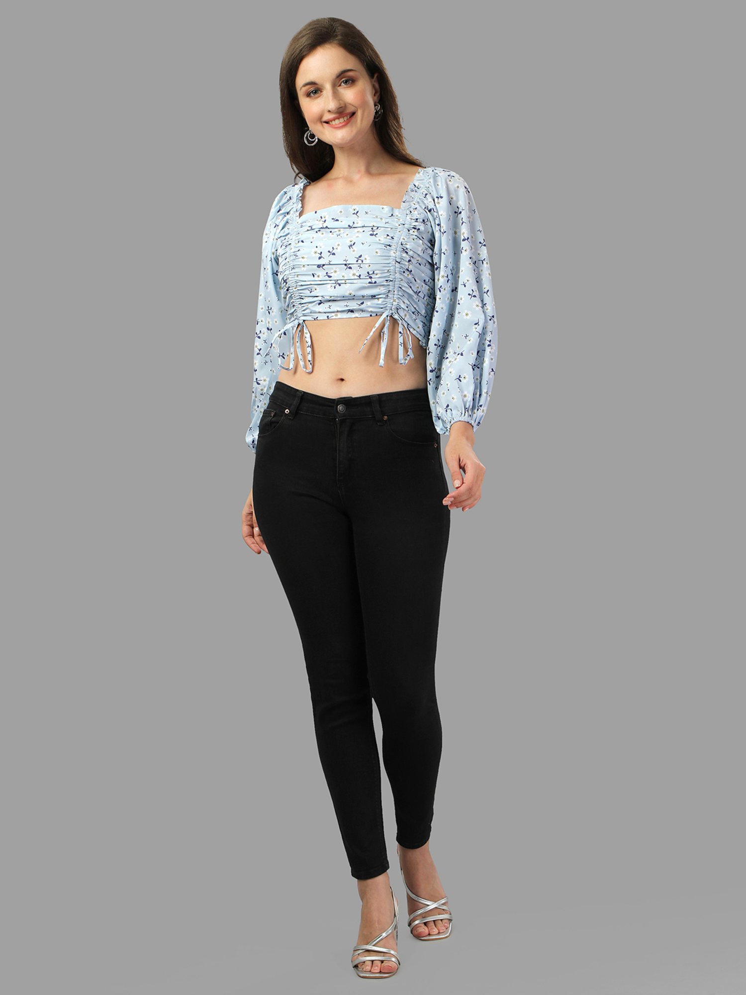 MASAKALI.CO Light Blue Floral Print Crop Top
