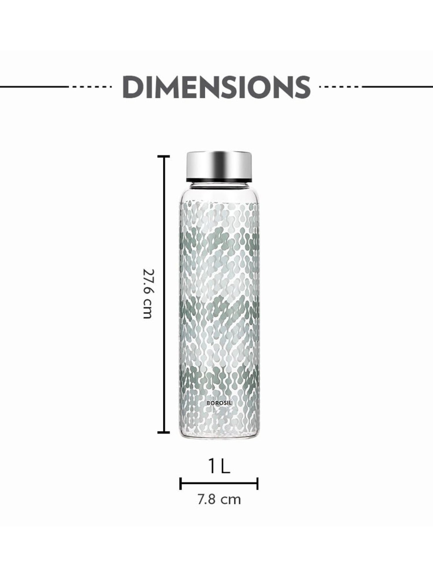 Borosil Water Bottle with Fridge Safe & Leakproof Set of 3 (Transparent, 1000 ml)