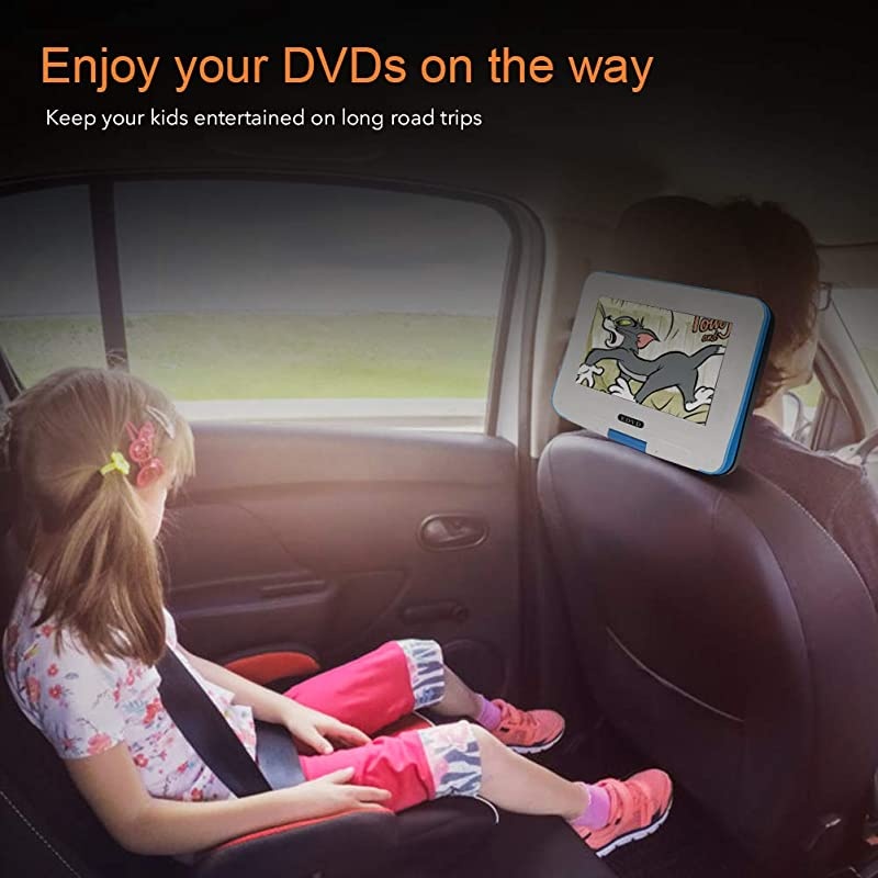 9.8" Portable DVD Player Supports SD Card/USB Port/CD/DVD, Rede Controller,2 Hour Rechargeable Battery, 9" Eye-Protective Screen, Support AV-in/Out,Region Free (Blue)