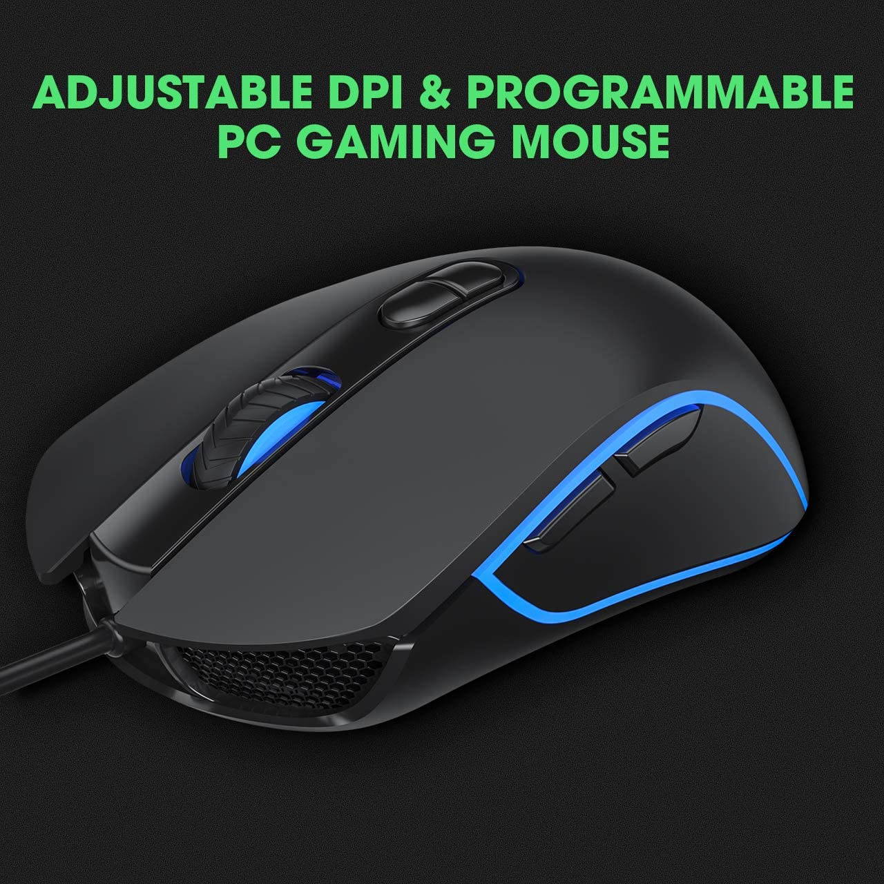 PICTEK Backlit Keyboard and Mouse Combo, LED Wired Gaming Keyboard, Ergonomic Keyboard, Wrist Rest Keyboard with Efficient Multimedia Keys, Programmable Gaming Mouse for Mac, PC, Sega Game Gear Games