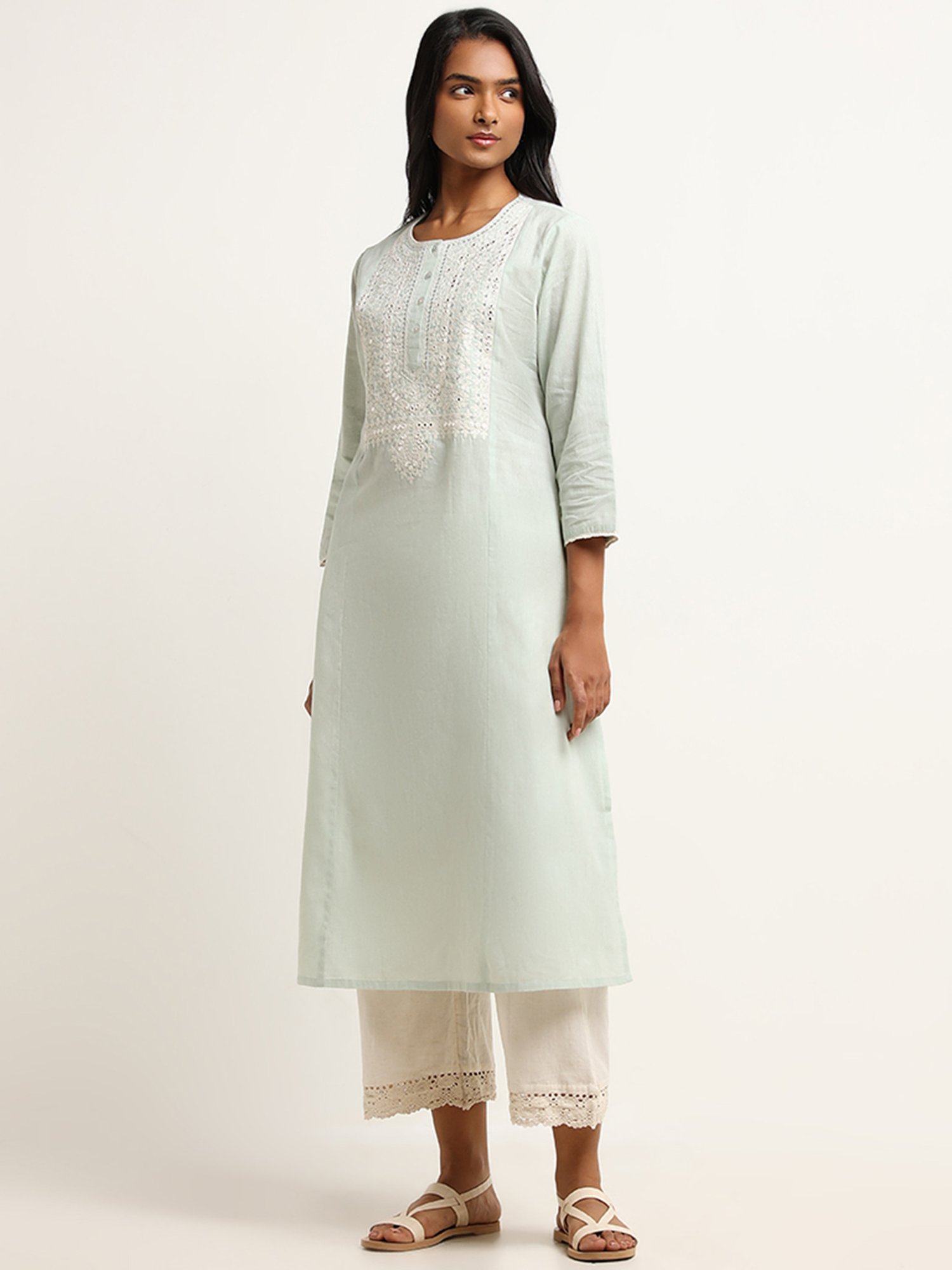 Utsa by Westside Mint Mirror Embroidered Kurta