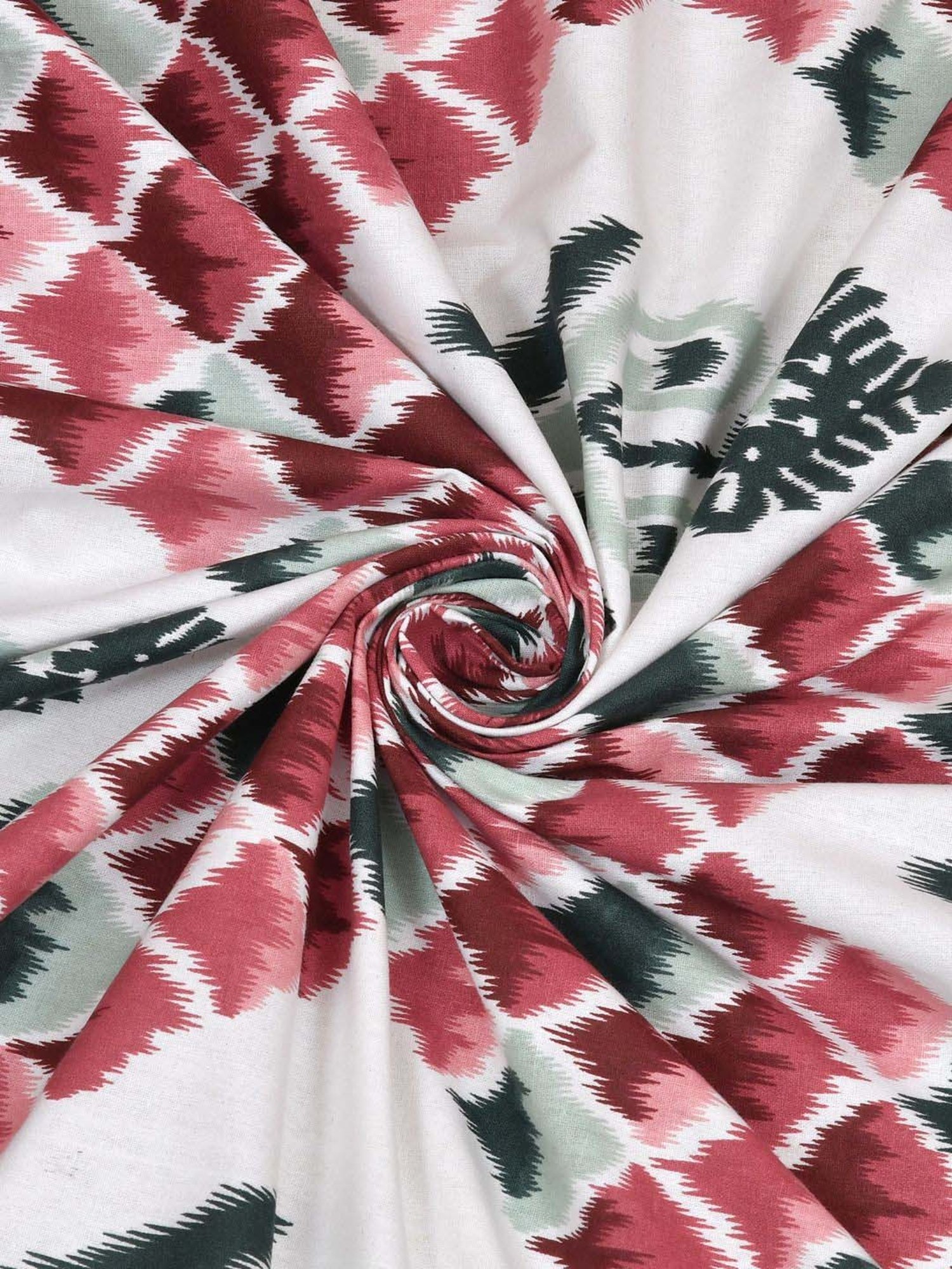 Living Roots Red & Green Cotton 200 TC Super King Bedsheet with 2 Pillow Covers