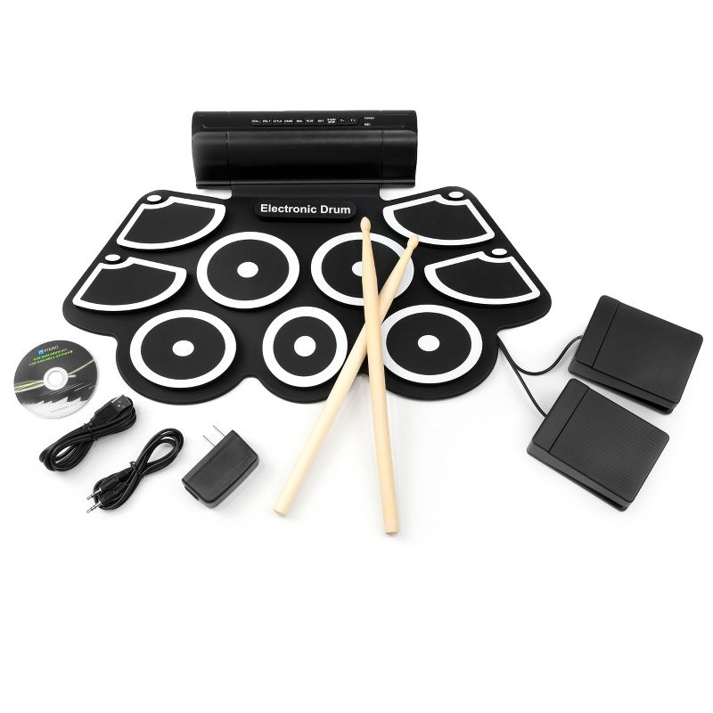 Best Choice Products Roll-Up Foldable Electronic Drum Set w/ USB MIDI, Speakers, Foot Pedals, Drumsticks - Black