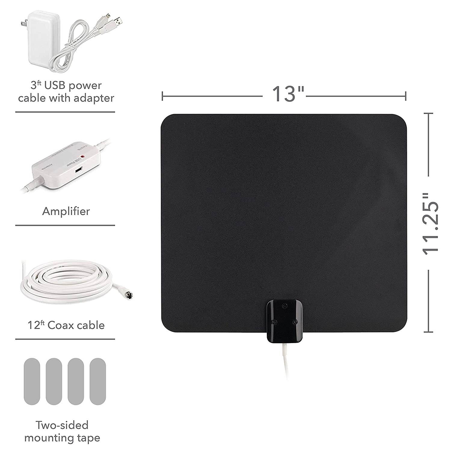 Jensen Amplified Indoor Thin Film HDTV Antenna &ndash; Multi-Directional VHF and UHF Reception with 120 Mile Range &ndash; AZONJN9