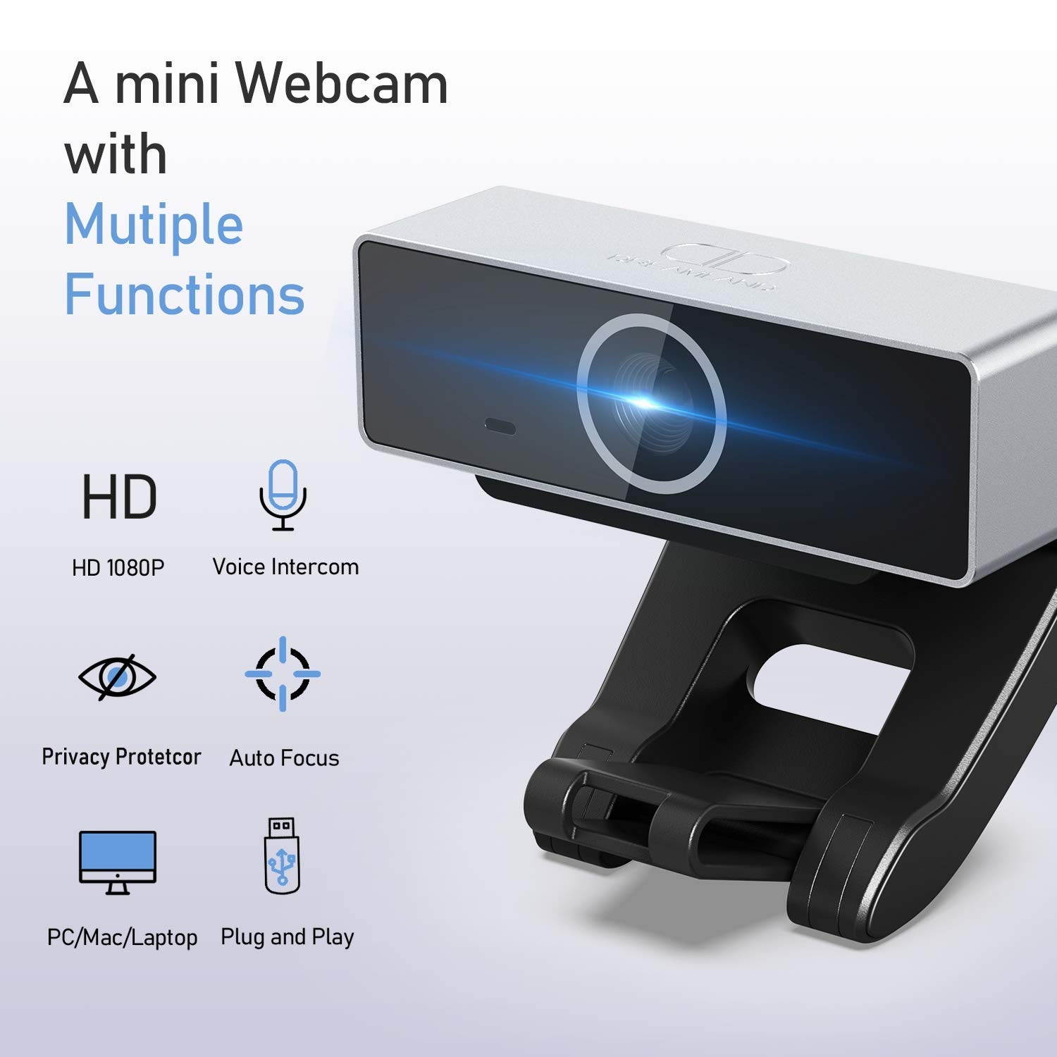 1080P Full HD Webcam with Privacy Cover | Built-in Microphone | USB Plug, Driver Free | Auto Focus & Light Correction | for PC/Mac/Laptop/MacBook/Xbox