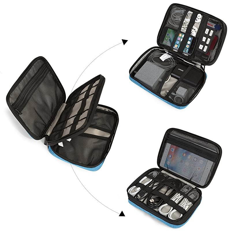 Electronic Organizer DoubleLayer Travel Cable Organizer Electronics Accessories Cases for Cables iPhone Kindle USB
