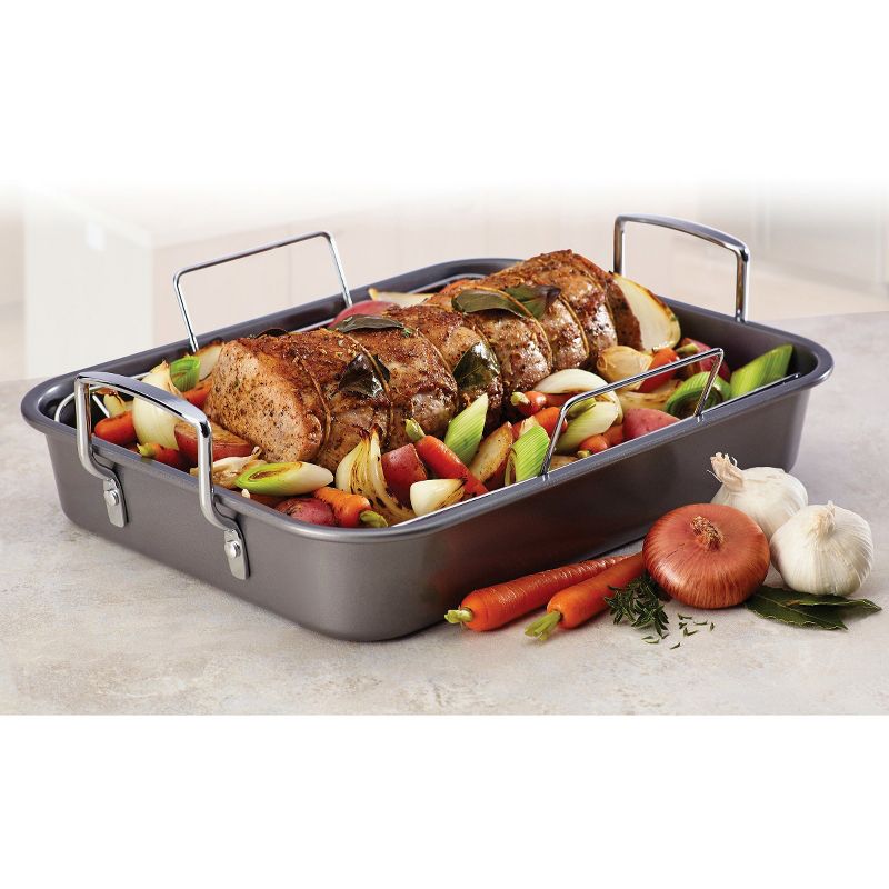 T-fal Simply Cook Nonstick Cookware, Roaster with Rack, 15", Gray