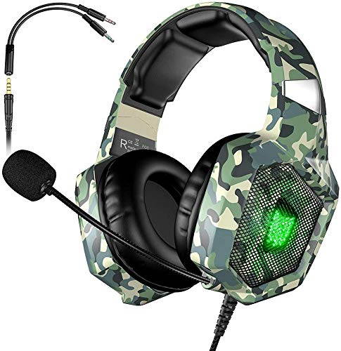 Gaming Headset for PS4, Xbox One, PC Headset w/Surround Sound, Noise Canceling Over Ear Headphones with Mic & LED Light, Compatible with PS5, PS4, Xbox One, Switch, PC, PS3, Mac, Laptop, Green