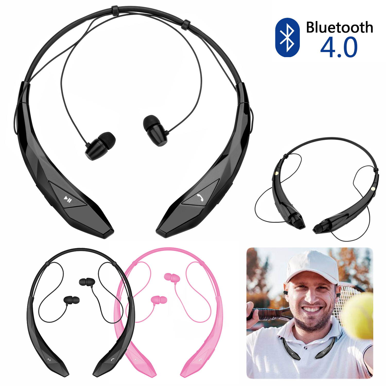 Bluetooth Wireless Headset Stereo Headphone Earphone Handsfree for Sports-Universal