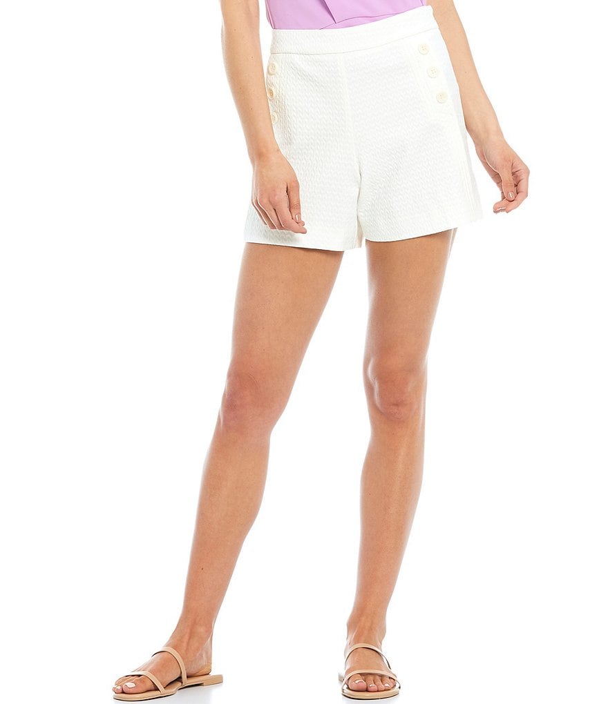 Trina Turk Amaryllis Wave Jacquard Side Button Detail Shorts