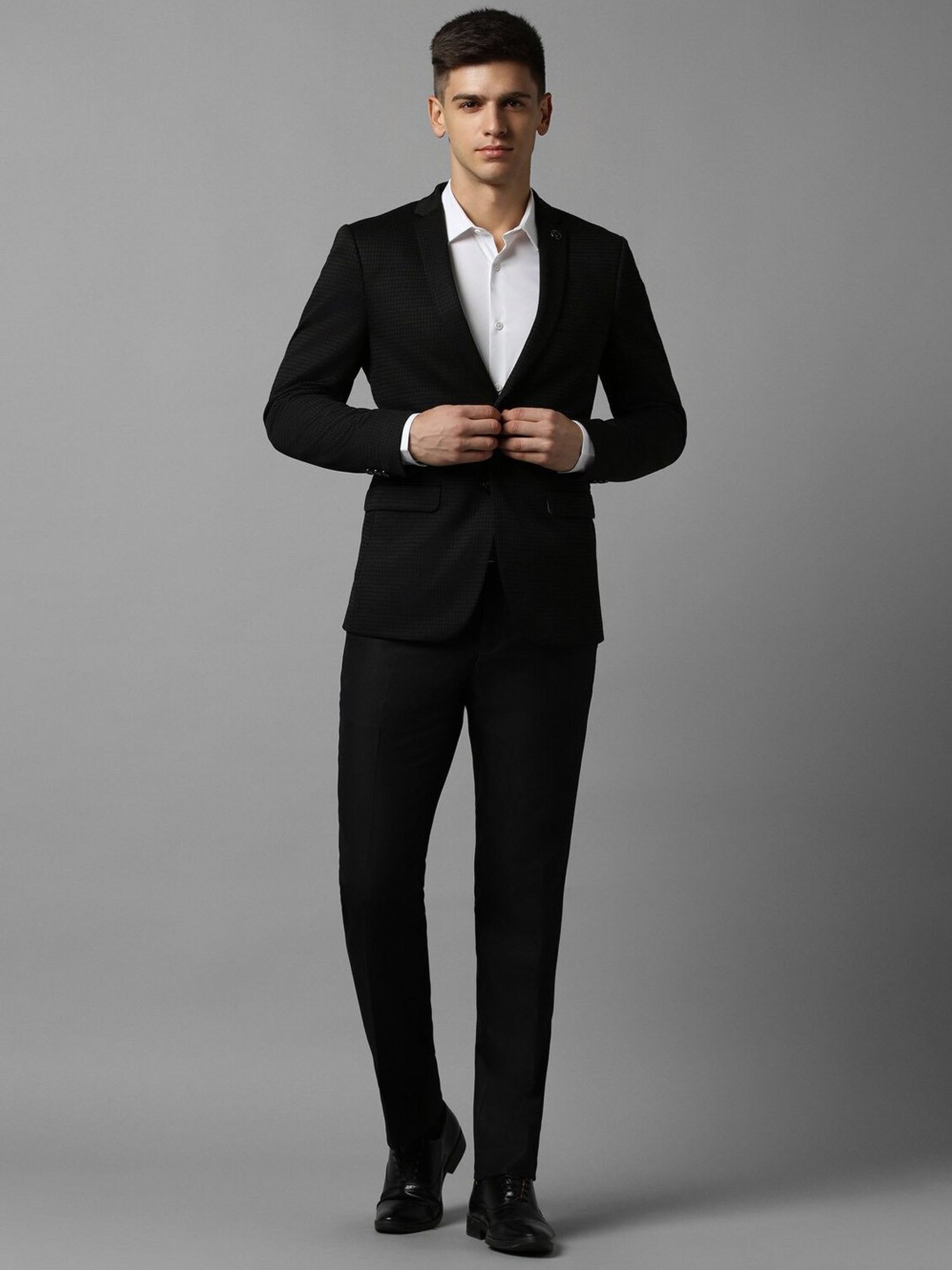 Allen Solly Black Slim Fit Checks Blazer