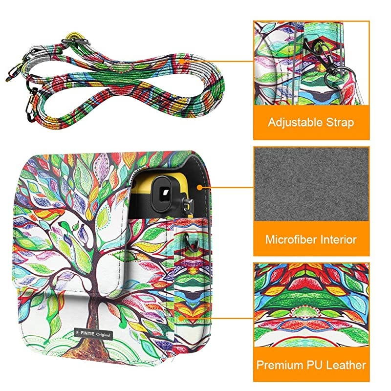 Protective Case for Fujifilm Instax Mini 70 - Premium Vegan Leather Bag Cover for Fujifilm Instax Mini 70 Instant Film Camera with Removable Adjustable Strap, Love Tree