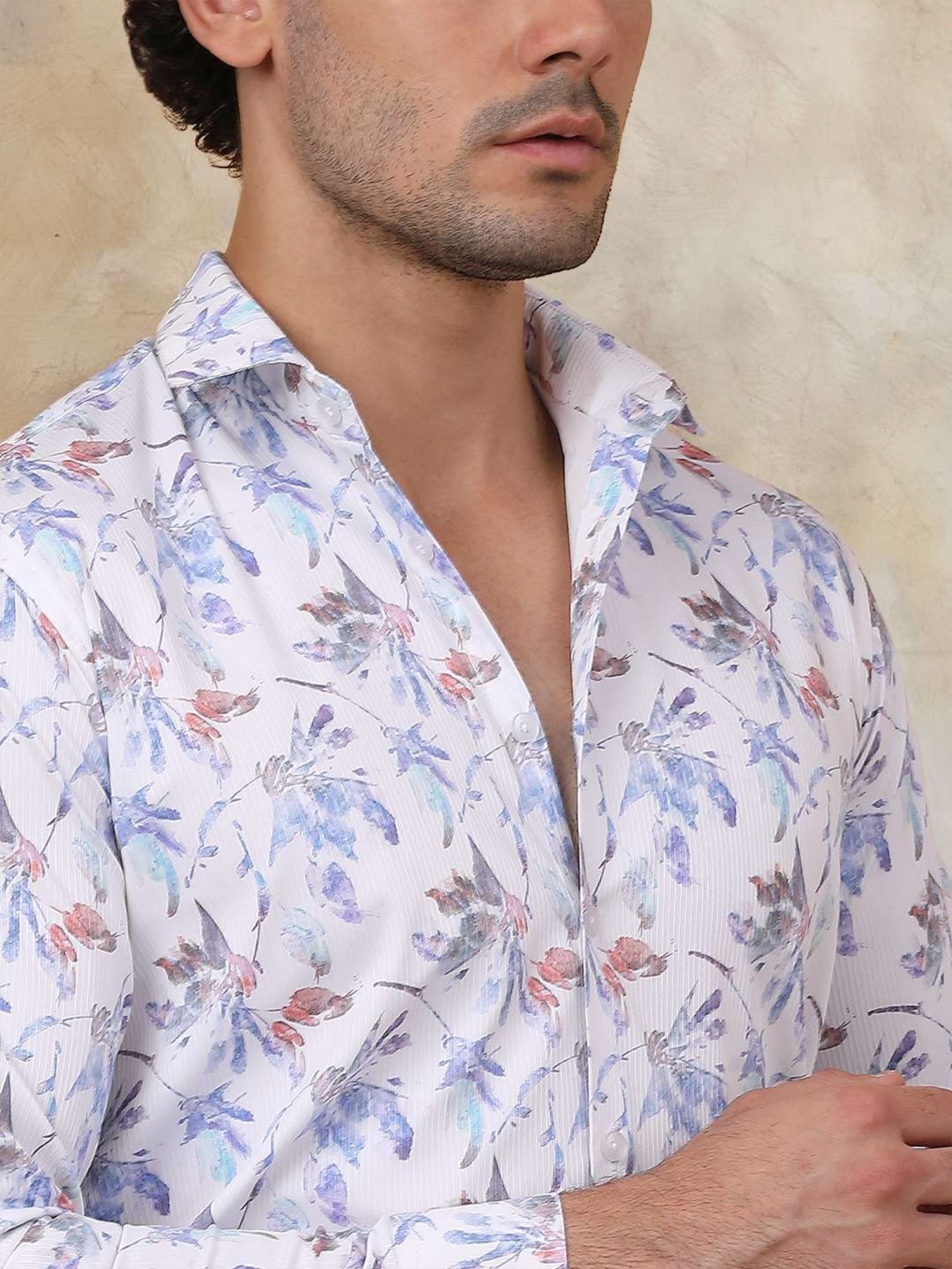 Indian Needle Blue Ragular Fit Printed Shirt