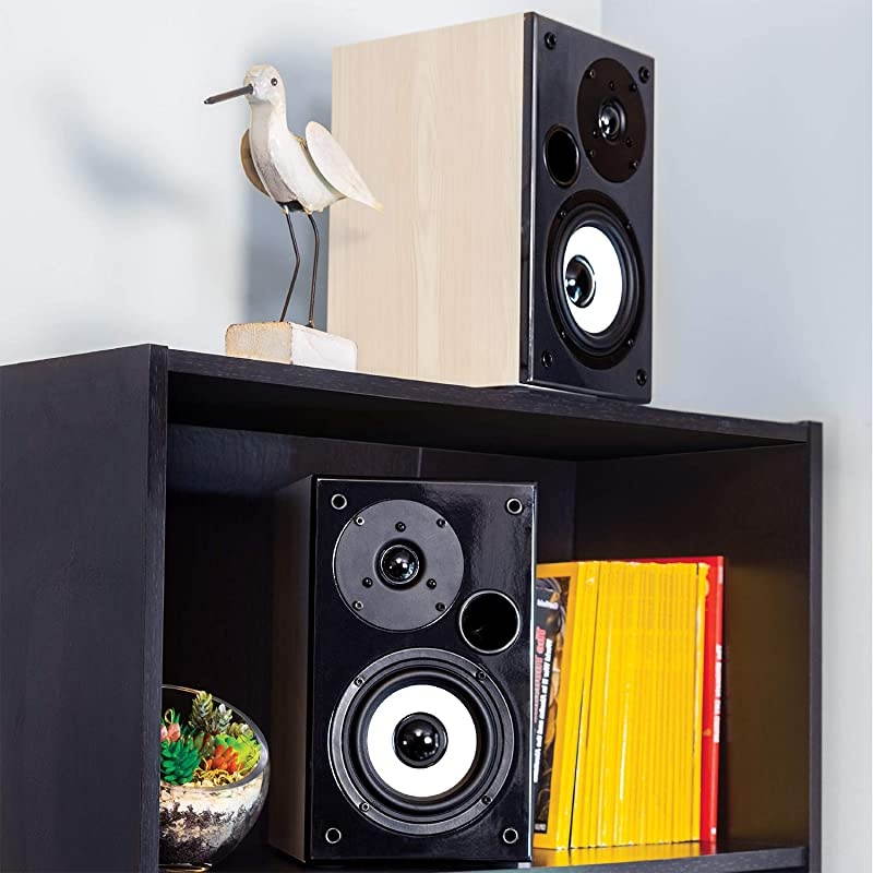 DHPAS100 Passive 140W Bookshelf Speaker Set 5inch Woofer with Dome Tweeter Modern Light Wood Finish with White Woofer Cone