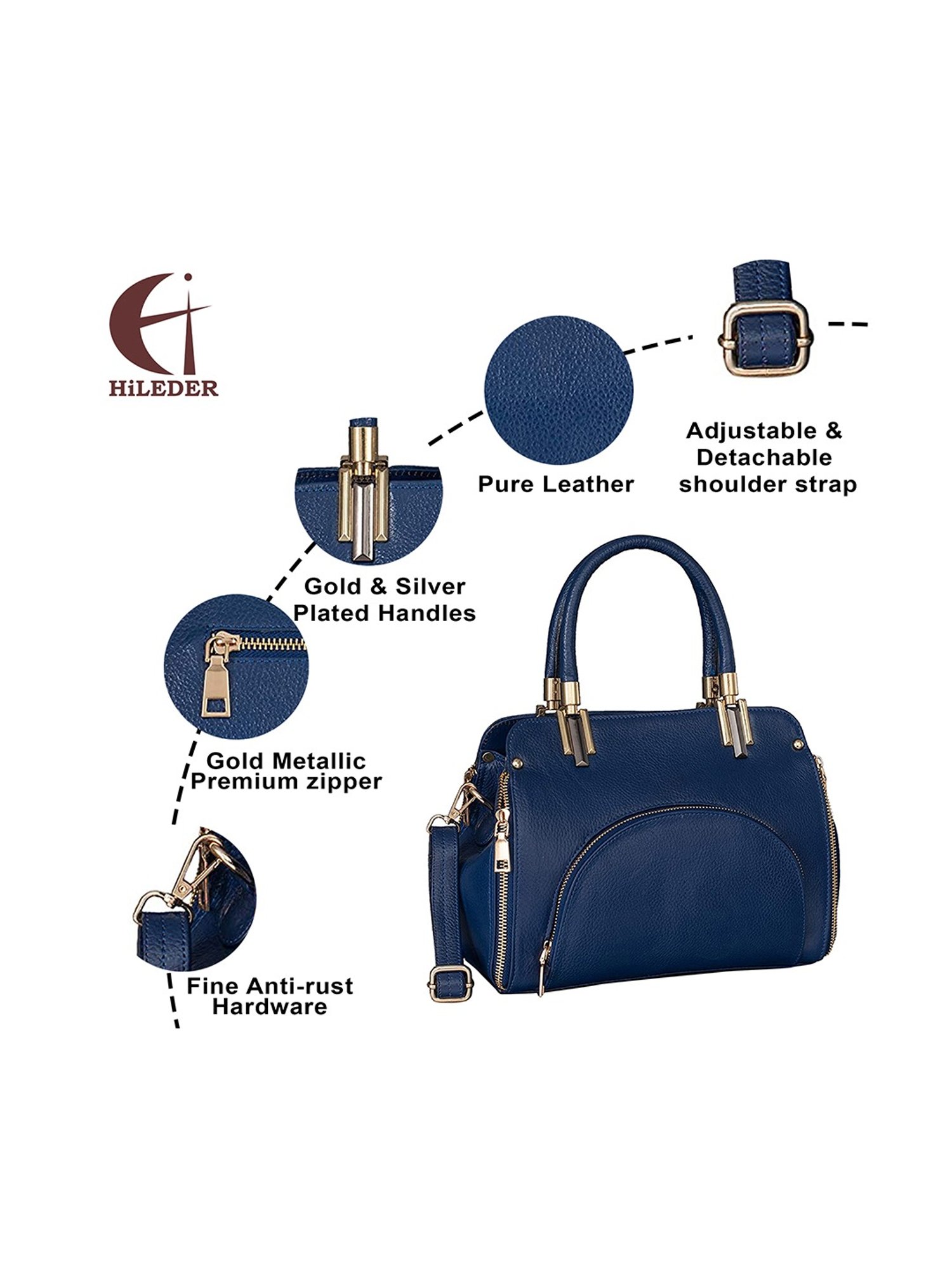 HiLEDER Blue Solid Medium Satchel Handbag