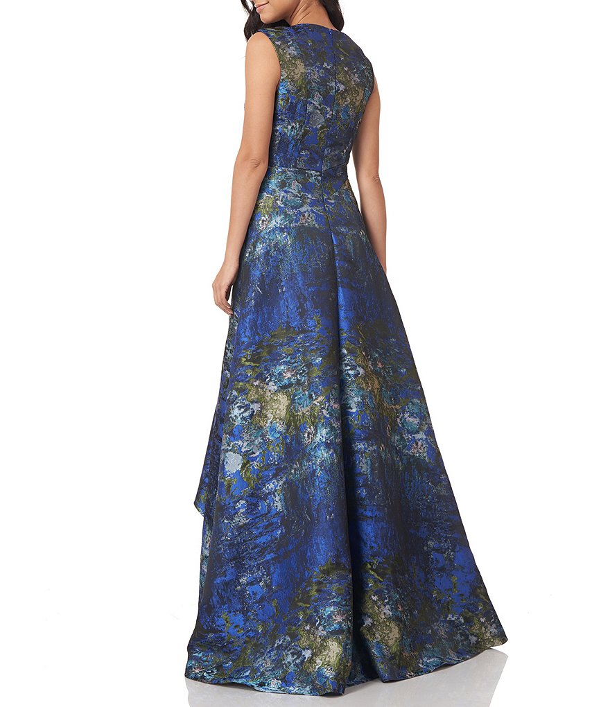 Kay Unger Sidney Jacquard and Crepe Walk-Thru Jumpsuit Dress