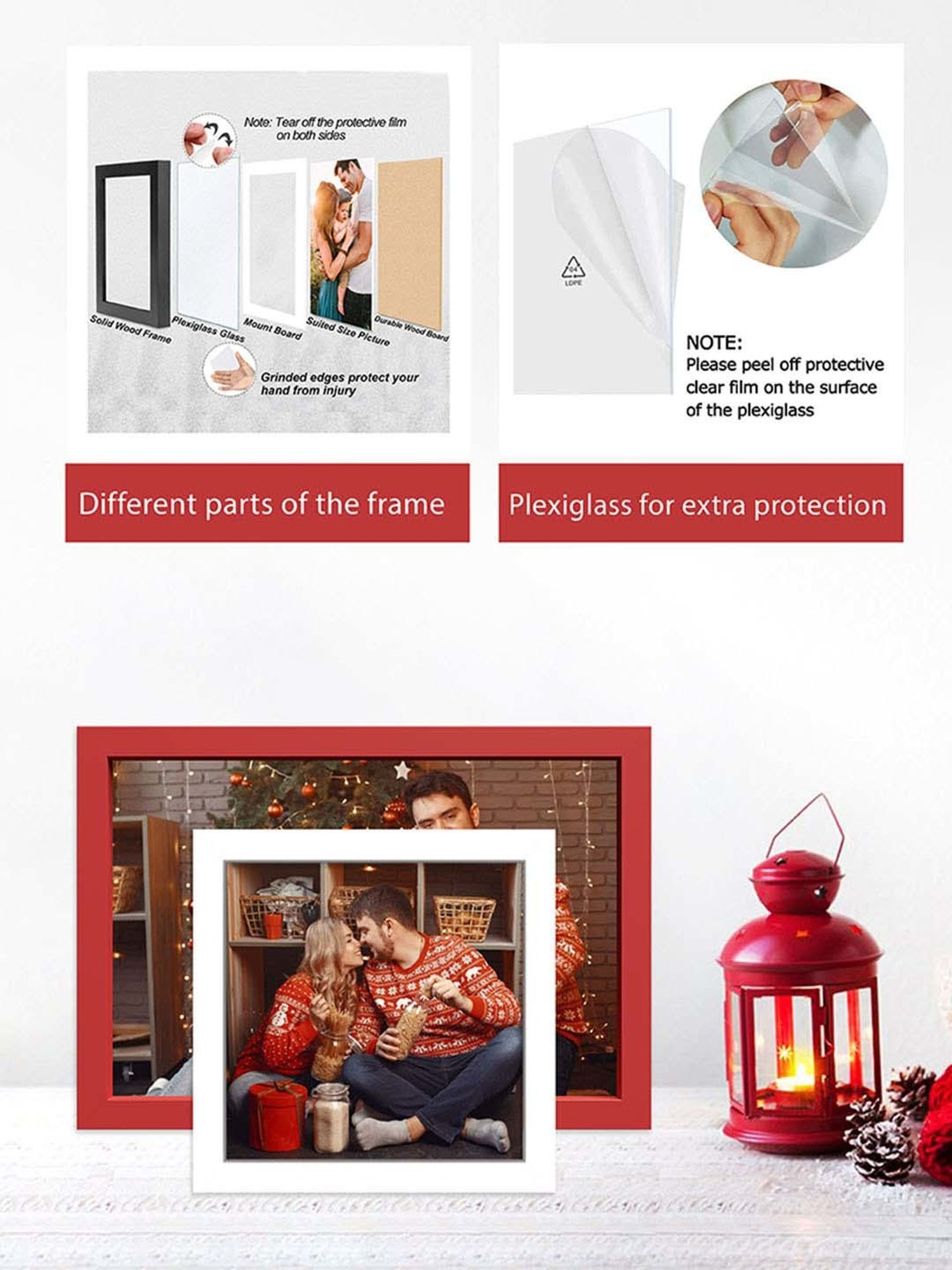 Art Street Red & White Synthetic Wall Mounted Collage Photoframe - Set of 3