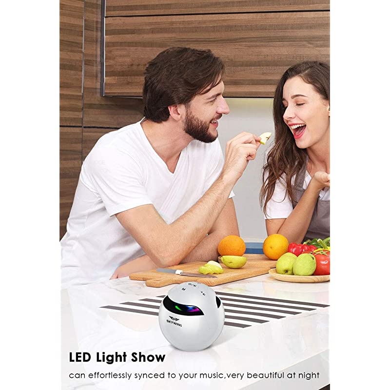 SoundAce S5 Mini 5W Wireless Speaker with Light, 15H Music, Premium Small LED Portable Bluetooth Speaker for iPhone iPad Girls Birthday Kitchen Bathroom Bedroom, White