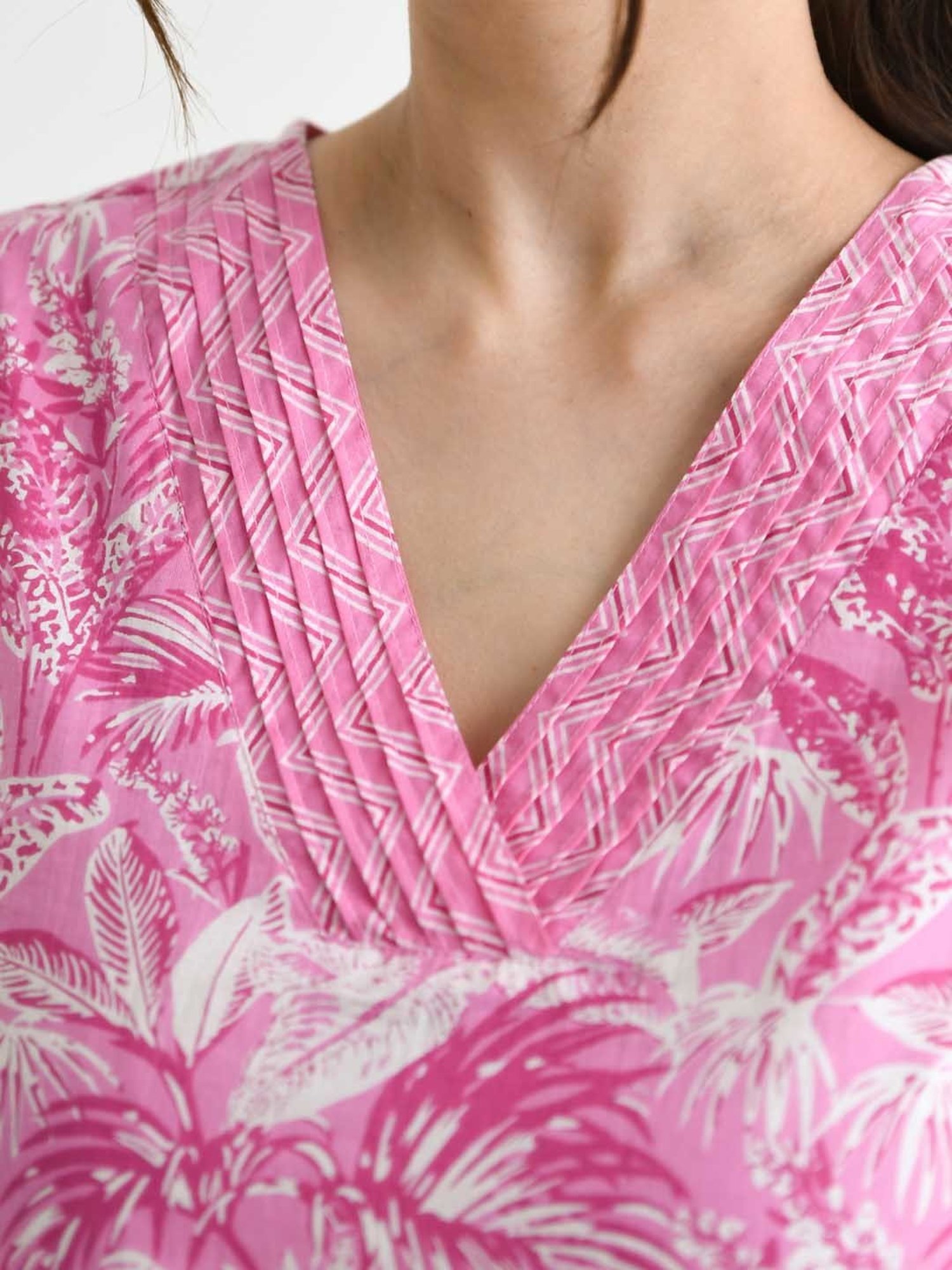 Rustorange Pink Cotton Printed A Line Short Kurti