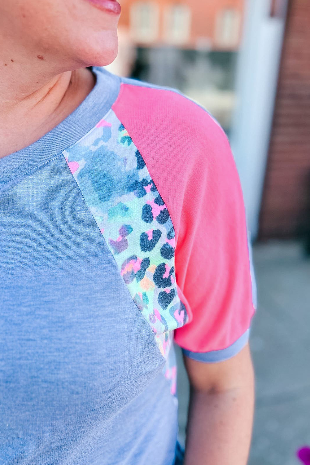 Rose Leopard Print V Neck Plus Size Tee