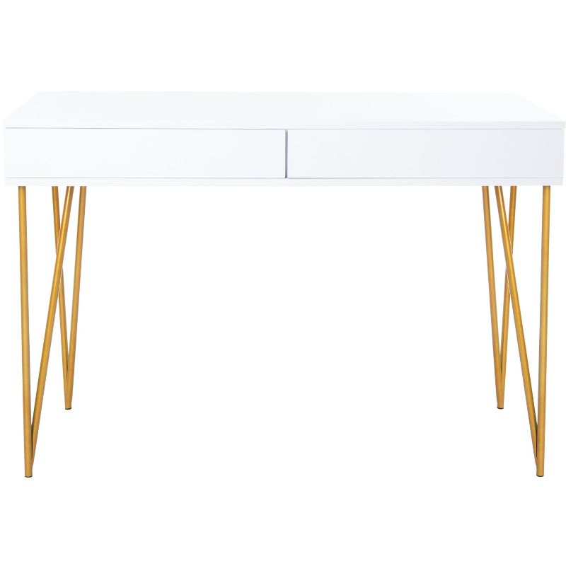 Pine Two Drawer Desk - White/Gold - Safavieh