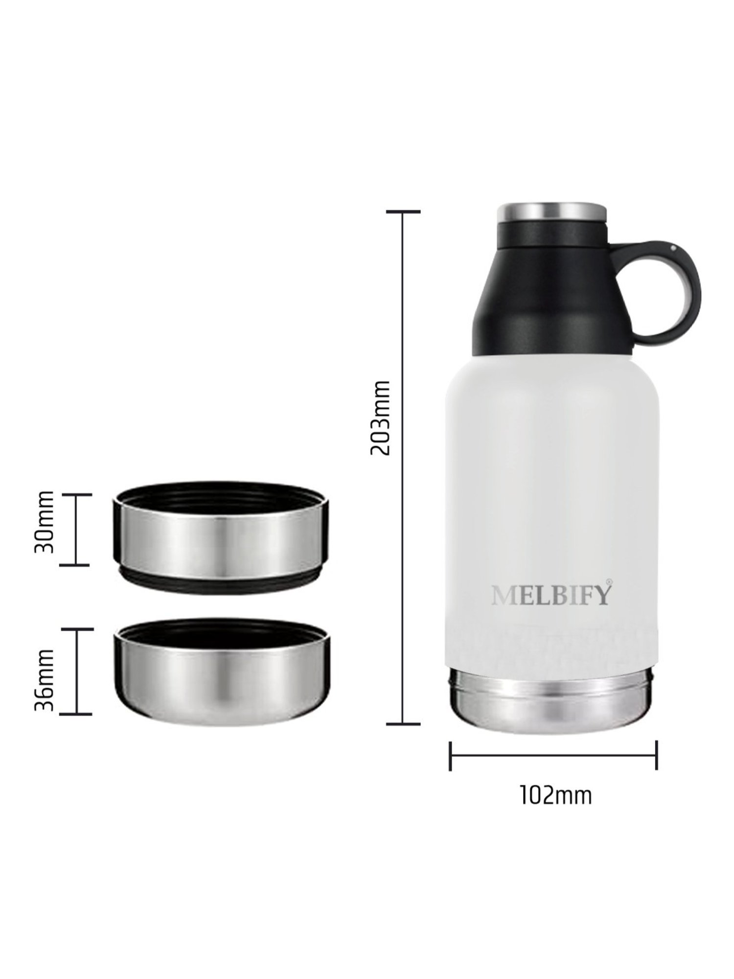 Melbify 3-in-1 Thermos Flask White ThermoSteel Water Bottle (1L)