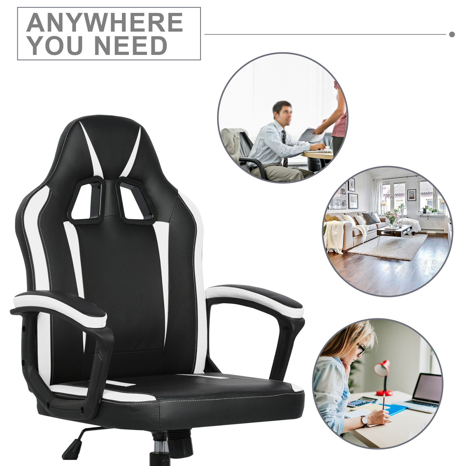 YOUTHUP Office Chair Adjustable Ergonomic Leather Gaming Chair Swivel Rolling Computer Desk Chair with Lumbar Support,Black and Red