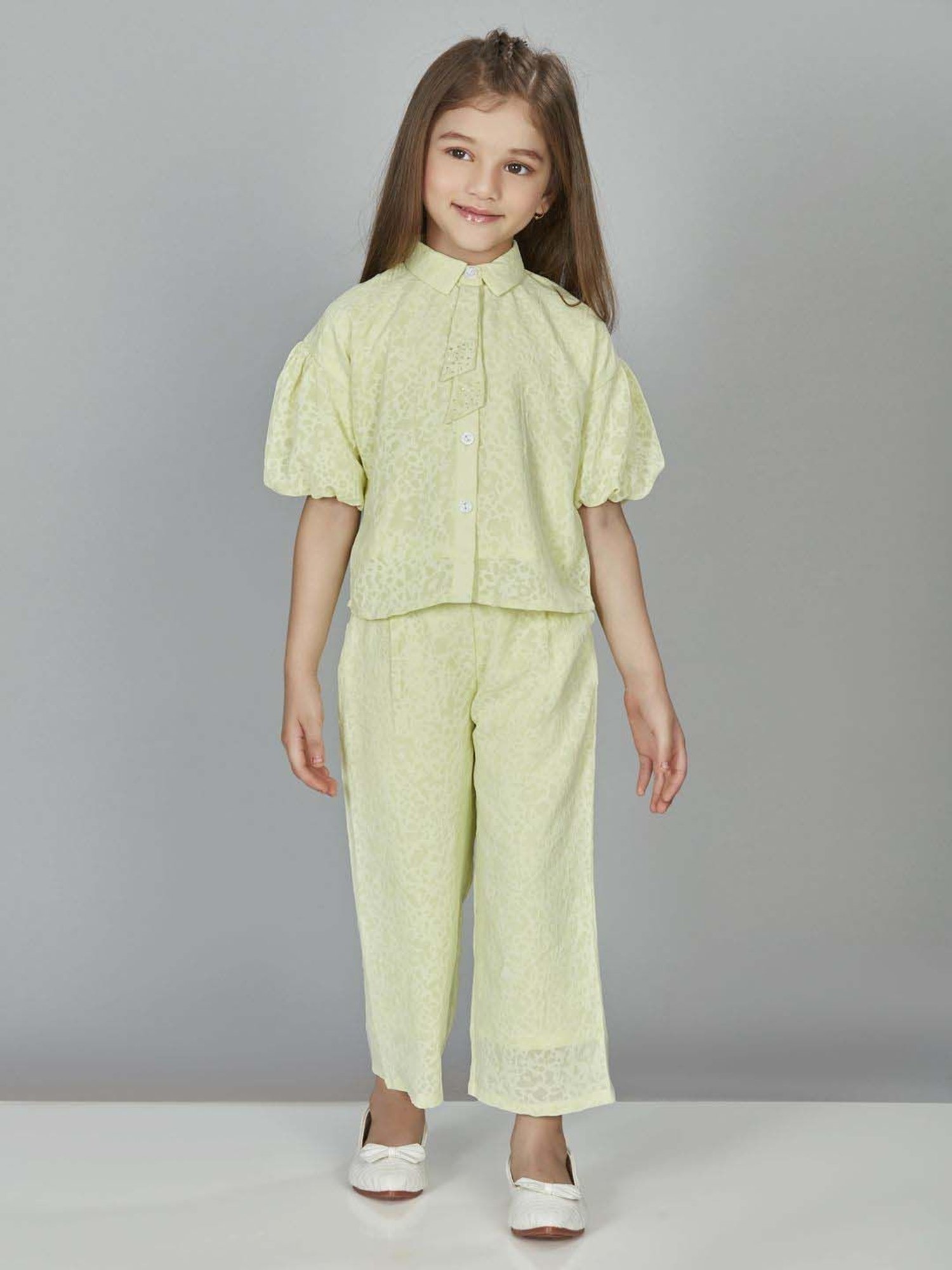 Peppermint Girls Green Printed Pant Set