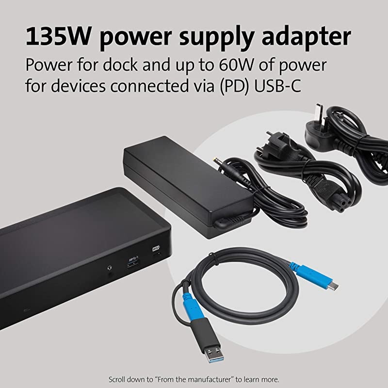 SD4700P USB-C or USB-A - 60W PD - Dual Display Docking Station with Power Delivery for Windows PC's, Surface Pro, Surface Laptops, and MacBooks - TAA Compliant (K38240NA)