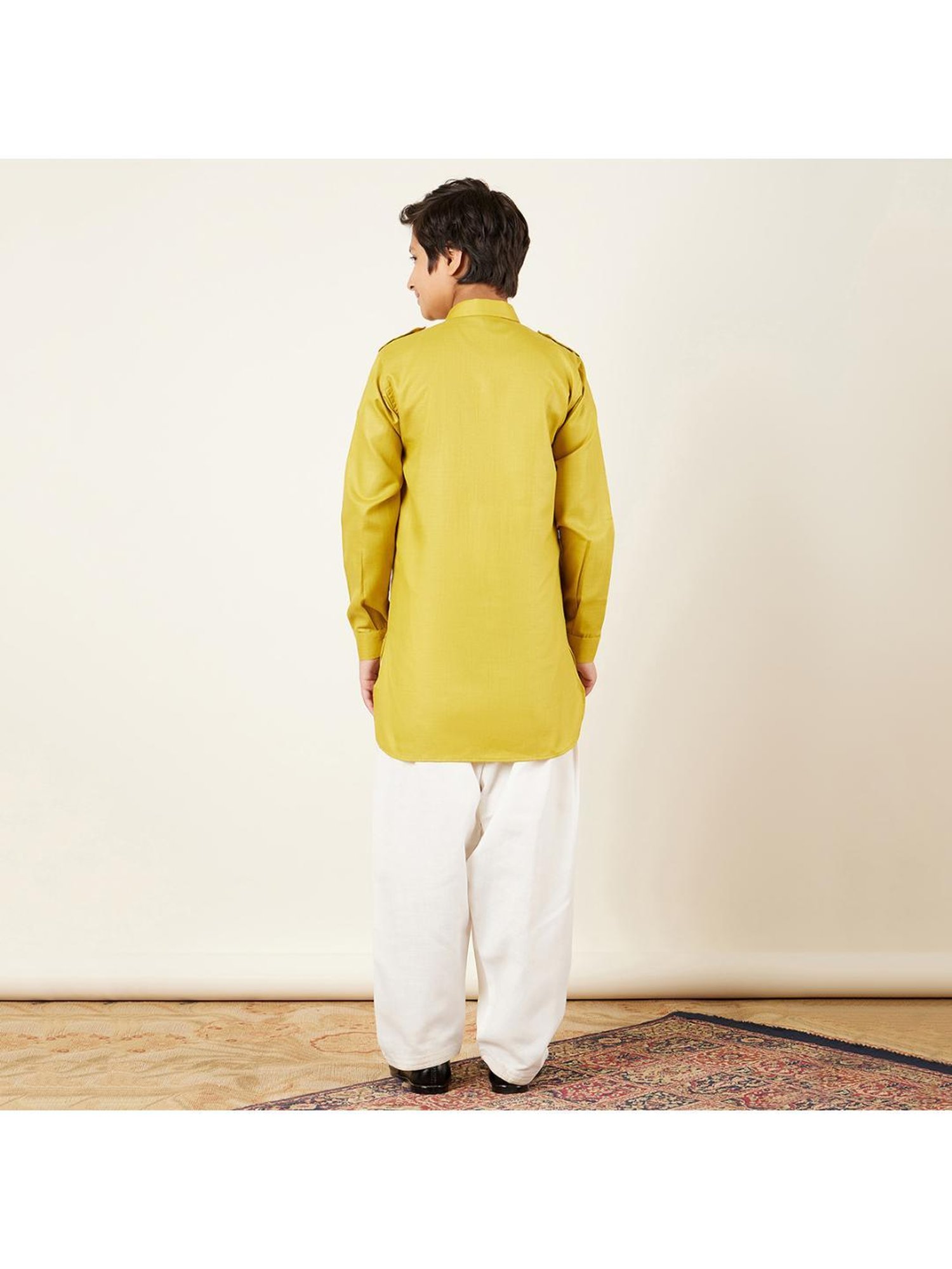 AJ Dezines Kids Green & White Solid Full Sleeves Kurta with Salwar