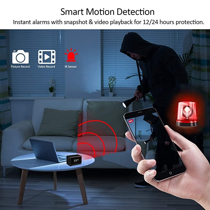 Hidden Camera  Spy Camera Wireless Security Nanny Cam with 1080P Full HD WiFi Night Vision Motion Detection Bluetooth SpeakerFM RadioCell Phone AppNo Sound Recording