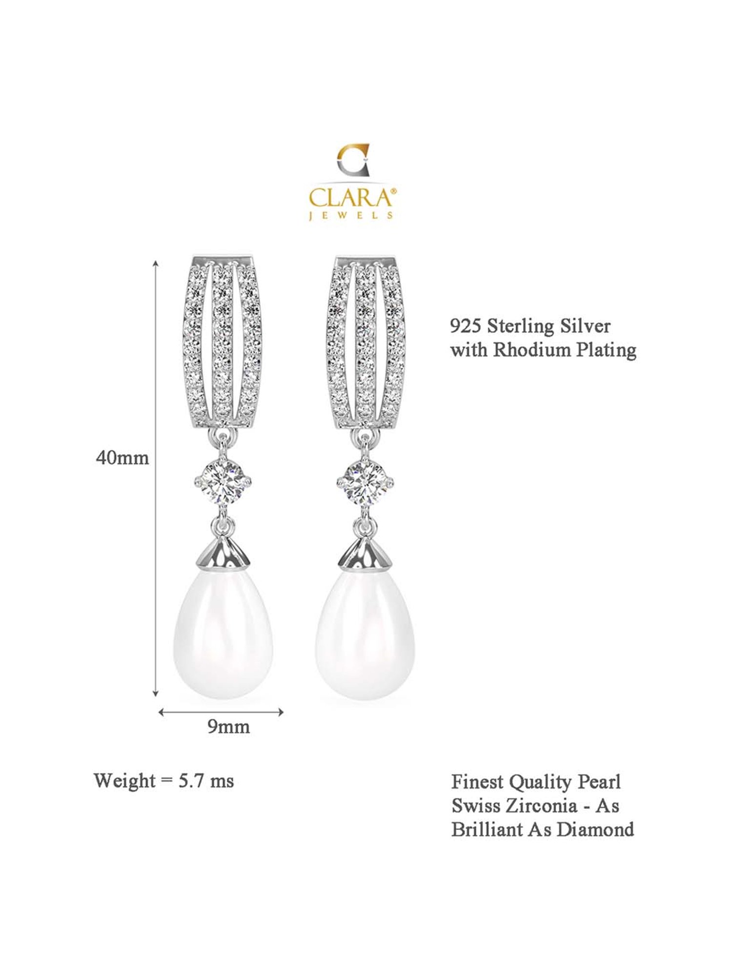 Clara 92.5 Sterling Silver Rhodium-Plated Swiss Zirconia Queen Earrings