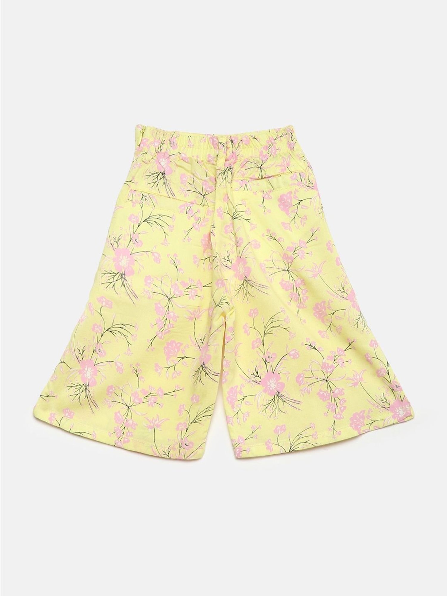 Palm Tree Girls Yellow Floral Print Palazzos