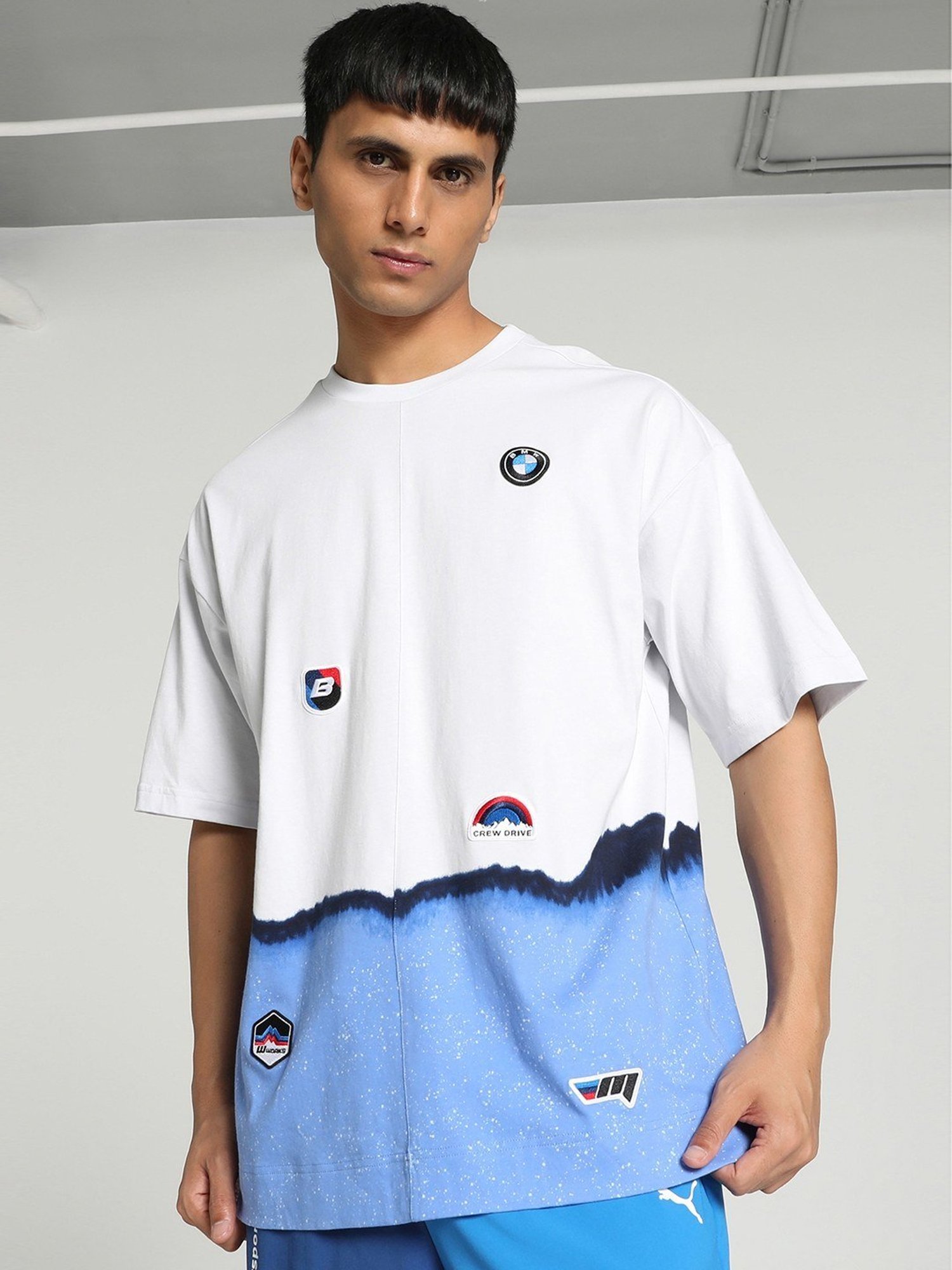 Puma BMW M Motorsport Garage Silver Mist Cotton Relaxed Fit Colour Block Sports T-Shirt