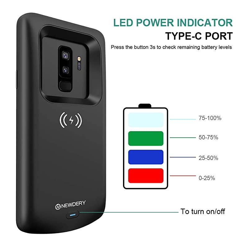 Upgraded Samsung Galaxy S9 Plus Battery Case Qi Wireless Charging Compatible, 5200mAh Slim Rechargeable Extended Charger Case Compatible Samsung Galaxy S9+ Plus (6.2 Inches Black)