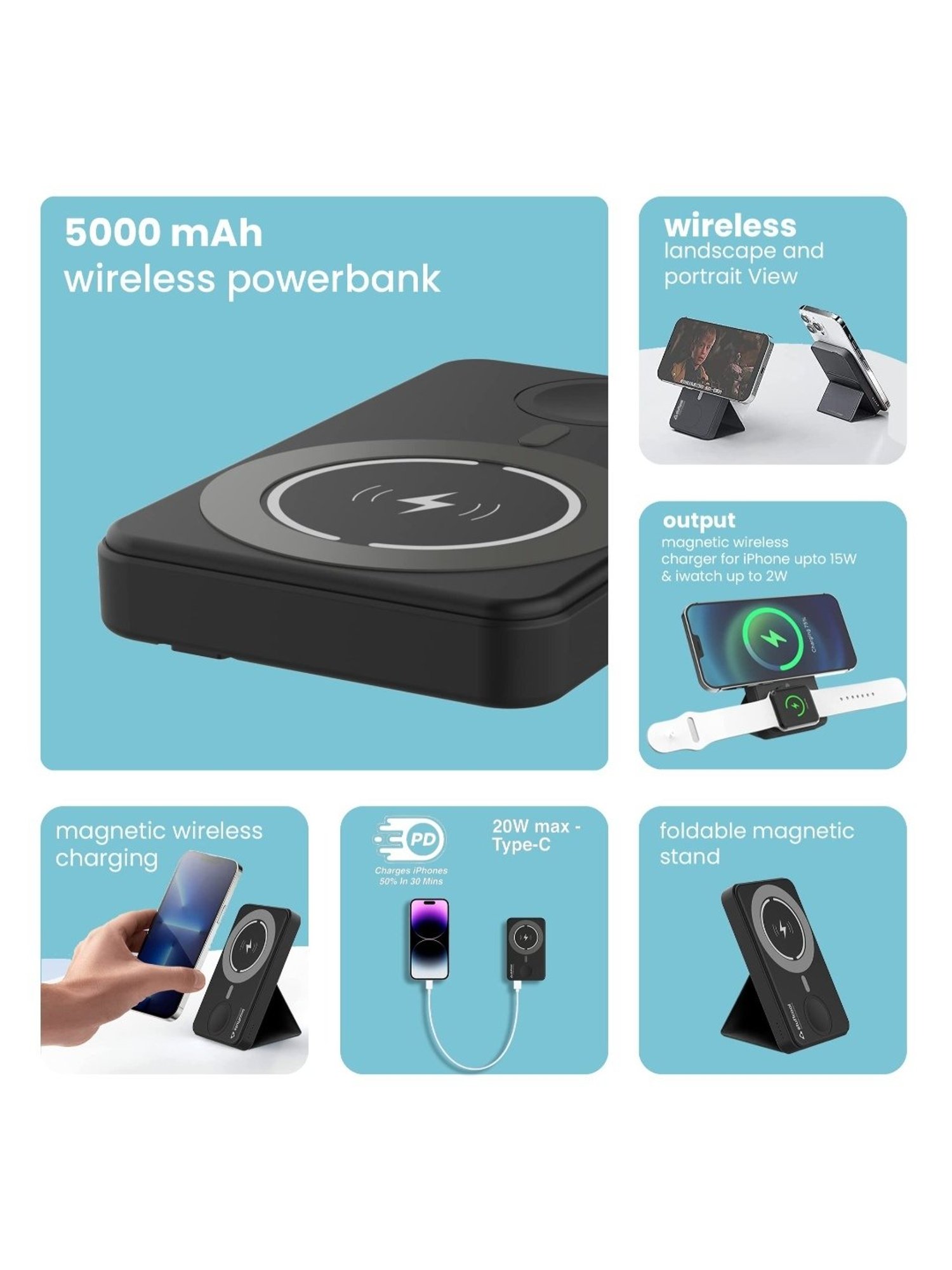 Stuffcool PB9063W 5000mAh Magnetic Powerbank Compatible with Apple Watch (Black)