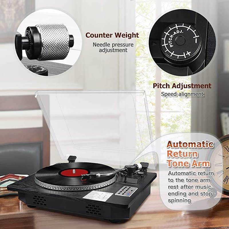 Record Player Turntable with Bluetooth Input OutputLP Player with Speakers USB to MP3 Encoding